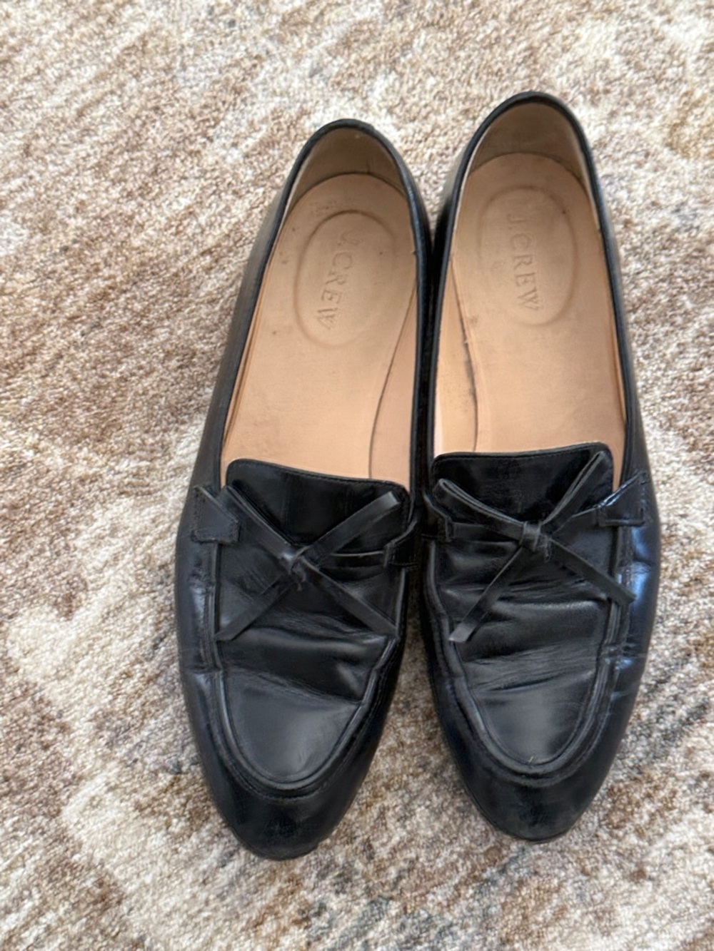 J. Crew Black Leather Bow-Front Loafers